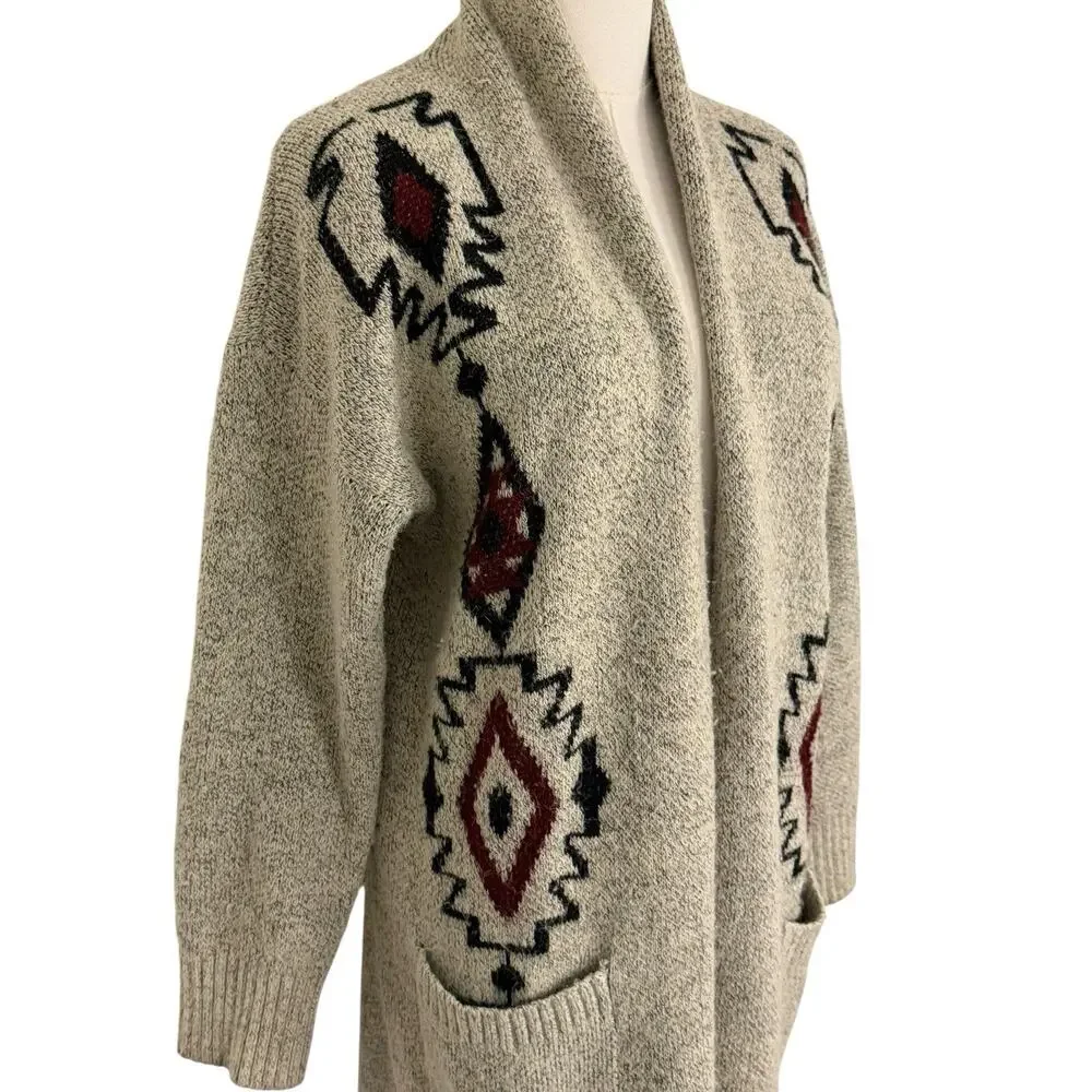 Debut size medium knit cardigan open front pockets Aztec tribal Southwestern - Picture 2 of 9